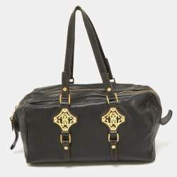 Roberto Cavalli Black Leather Zip Detail Duffle Bag