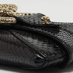 Pre Owned Roberto Cavalli Black Snakeskin Embellished Chain Clutch