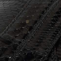 Pre Owned Roberto Cavalli Black Snakeskin Embellished Chain Clutch