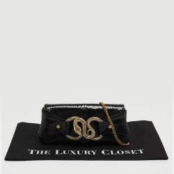Pre Owned Roberto Cavalli Black Snakeskin Embellished Chain Clutch