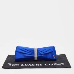 Pre Owned Roberto Cavalli Blue Satin Crystal Embellished Clutch