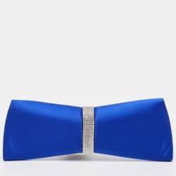 Pre Owned Roberto Cavalli Blue Satin Crystal Embellished Clutch