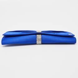 Pre Owned Roberto Cavalli Blue Satin Crystal Embellished Clutch