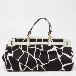 Roberto Cavalli Black/White Printed Canvas and Leather Bag