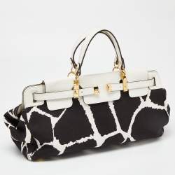 Roberto Cavalli Black/White Printed Canvas and Leather Bag