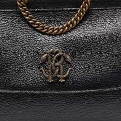 Roberto Cavalli Black Leather Serpente Top Handle Bag