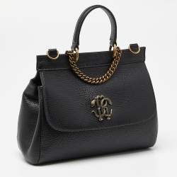 Roberto Cavalli Black Leather Serpente Top Handle Bag