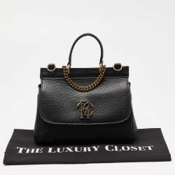 Roberto Cavalli Black Leather Serpente Top Handle Bag