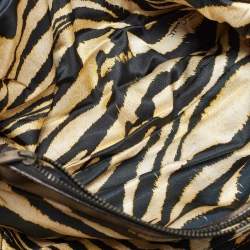Roberto Cavalli Multicolor Floral Print Shimmer Fabric and Leather Tote