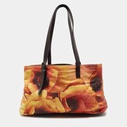 Roberto Cavalli Multicolor Floral Print Shimmer Fabric and Leather Tote