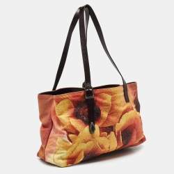 Roberto Cavalli Multicolor Floral Print Shimmer Fabric and Leather Tote