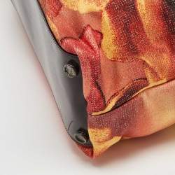 Roberto Cavalli Multicolor Floral Print Shimmer Fabric and Leather Tote