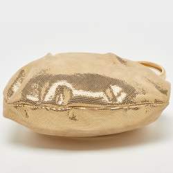 Pre Owned Roberto Cavalli Gold Shimmer Suede Ring Handle Clutch