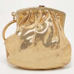 Pre Owned Roberto Cavalli Gold Shimmer Suede Ring Handle Clutch