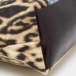 Roberto Cavalli Multicolor Leopard Print Canvas and Leather Shopper Tote