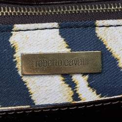 Roberto Cavalli Multicolor Leopard Print Canvas and Leather Shopper Tote