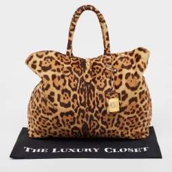 Roberto Cavalli Brown Leopard Print Calf Hair Tote
