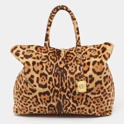 Roberto Cavalli Brown Leopard Print Calf Hair Tote