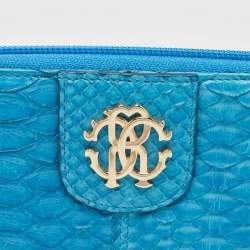 Roberto Cavalli Blue Python Zip Around Continental Wallet