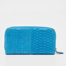Roberto Cavalli Blue Python Zip Around Continental Wallet