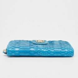 Roberto Cavalli Blue Python Zip Around Continental Wallet