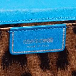 Pre Owned Roberto Cavalli Blue Snakeskin Flap Chain Clutch
