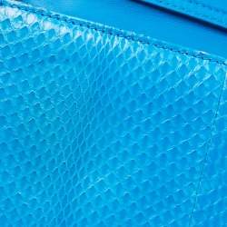 Pre Owned Roberto Cavalli Blue Snakeskin Flap Chain Clutch