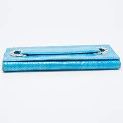 Pre Owned Roberto Cavalli Blue Snakeskin Flap Chain Clutch