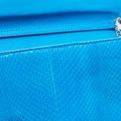 Pre Owned Roberto Cavalli Blue Snakeskin Flap Chain Clutch