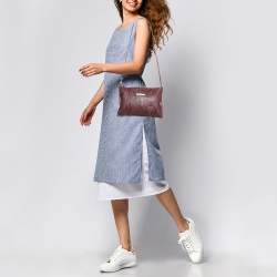 Pre Owned Roberto Cavalli Burgundy Python Flat Clutch Bag