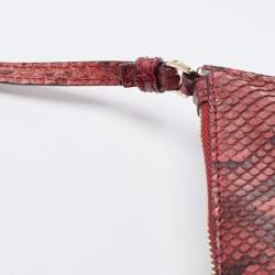 Pre Owned Roberto Cavalli Burgundy Python Flat Clutch Bag