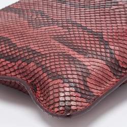 Pre Owned Roberto Cavalli Burgundy Python Flat Clutch Bag