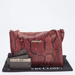 Pre Owned Roberto Cavalli Burgundy Python Flat Clutch Bag