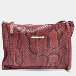 Pre Owned Roberto Cavalli Burgundy Python Flat Clutch Bag