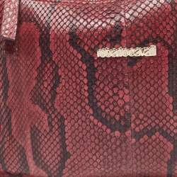 Pre Owned Roberto Cavalli Burgundy Python Flat Clutch Bag
