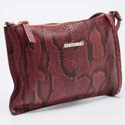 Pre Owned Roberto Cavalli Burgundy Python Flat Clutch Bag
