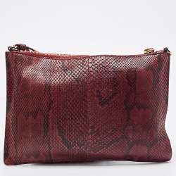 Pre Owned Roberto Cavalli Burgundy Python Flat Clutch Bag