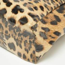 Roberto Cavalli Beige/Black Leopard Print Coated Canvas Snap Tote