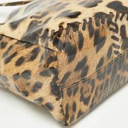 Roberto Cavalli Beige/Black Leopard Print Coated Canvas Snap Tote