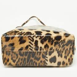 Roberto Cavalli Beige/Black Leopard Print Coated Canvas Snap Tote