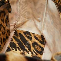 Roberto Cavalli Beige/Black Leopard Print Coated Canvas Snap Tote