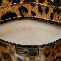 Roberto Cavalli Beige/Black Leopard Print Coated Canvas Snap Tote