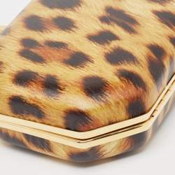 Pre Owned Roberto Cavalli Tan/Brown Leopard Print Leather Box Clutch