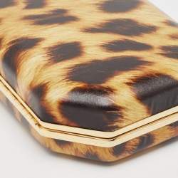 Pre Owned Roberto Cavalli Tan/Brown Leopard Print Leather Box Clutch