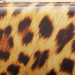 Pre Owned Roberto Cavalli Tan/Brown Leopard Print Leather Box Clutch