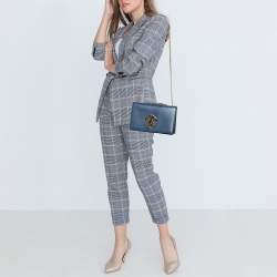 Pre Owned Roberto Cavalli Navy Blue Leather RC Monogram Flap Chain Bag