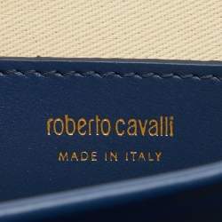 Pre Owned Roberto Cavalli Navy Blue Leather RC Monogram Flap Chain Bag