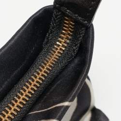 Pre Owned Roberto Cavalli Black Printed Satin Snake Embellished Foldover Clutch