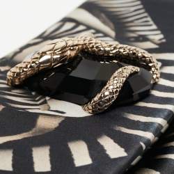 Pre Owned Roberto Cavalli Black Printed Satin Snake Embellished Foldover Clutch