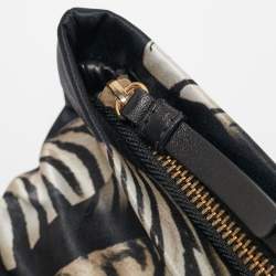 Pre Owned Roberto Cavalli Black Printed Satin Snake Embellished Foldover Clutch